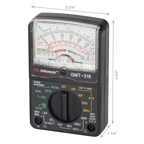 GMT 318 Analog Multimeter With Six Functions And Fourteen Ranges Reads AC And DC Volts Up To 500V Easy To Read Color Coded Dial