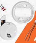 Rock Solid Hardwire Smoke Alarm Featuring Dual Sensor Tech and Precision Detection showing battery compartment, screws, and mounting base.