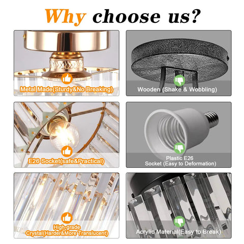 Comparison of Semi Flush Mount Crystal Chandelier Gold Finish Ceiling Light Fixture components and features