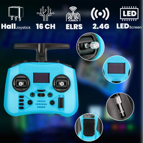 Pocket ELRS Remote Controller With Portable Hall Gimbal EdgeTX 2.10.5 Transmitter With LED Light for FPV drones, front view