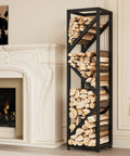 4 Tier Indoor Firewood Rack 47 Inch Tall Heavy Duty Log Holder For Fireplace Minimalist Black Design Space Saving Vertical Storage