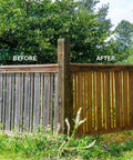 Before and after view of a fence treated with Airless Spray Gun For Paint Sprayers, 7250 PSI Capacity, showcasing wood restoration.