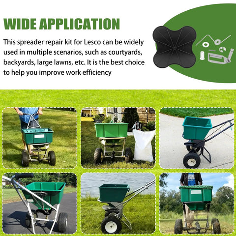 Lesco Spreader Repair Kit For N2320 With Nonstick Spinner And Agitator shown in various scenarios for wide application use