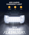 Hella Tough Kickstarts Heavy Duty 8000A Peak Current Car Jump Starter With 65W Fast Charging And Beefy Portable Power Bank For All Gas And Up To Twelve Liter Diesel Engine emergency light with 600 lumens and SOS features.