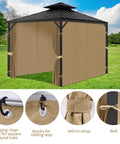Privacy Curtain Set With Zipper For Outdoor Pavilions Four Panel Side Walls Replacement For Patio Canopy Waterproof UV Resistant Polyester