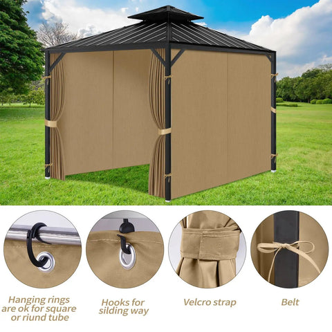 Privacy Curtain Set With Zipper For Outdoor Pavilions Four Panel Side Walls Replacement For Patio Canopy Waterproof UV Resistant Polyester