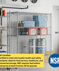 Heavy Duty Chrome Wire Mesh Rolling Security Cage Rock Solid Mobile Storage Locker NSF Certified 48X18X70 Inch with shelves in food storage.