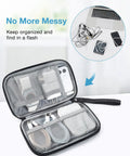 Cord Organizer Travel Kit For Chargers And Cables, Slim Single Layer Tech Bag For Phone, USB Drive, Power Bank, Black, open view