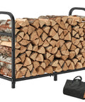34 Inch Firewood Rack With Log Carrier Bag For Outdoor And Indoor Use Beefy Heavy Duty Metal Fire Wood Holder Rustproof Storage For Fireplace Patio And Deck