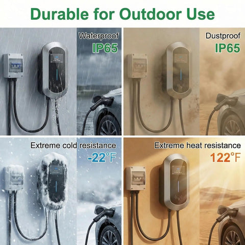 No Sweat Garage Upgrade Heavy Duty Level 2 Electric Charger IP65 rated, waterproof, dustproof, for extreme weather conditions.