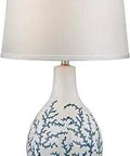 Cool Pale Blue Earthenware Table Lamp, 27 Inch Tall, One Light Bedside Accent With White Trim, Modern Vintage Style