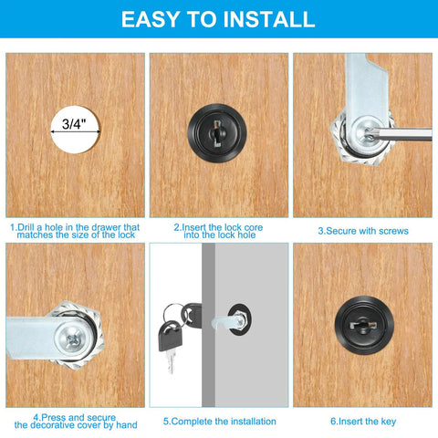 Installation guide for Tough As Nails Cam Lock Set With Keys For Cabinets Drawers Toolbox And Mailbox Top Shelf Zinc Alloy security hardware.