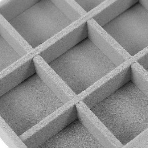 Close-up of dual grid foam inserts in the Slick Velvet Jewelry Tray With Anti Scratch Compartments For Rings And Bracelets Includes Dual Grid Foam Inserts No Hassle Design Straight Up Perfect Organizer For Beads And Diy Craft Kits.