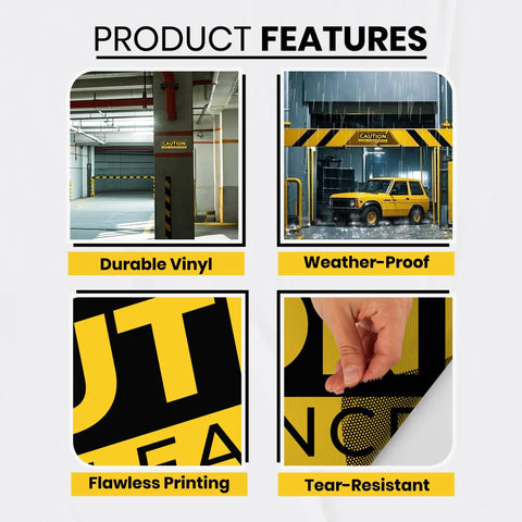 Watch Your Head Caution Low Clearance Signs 3 Pack 10x3 Inch Vinyl Decals on pillar in parking garage