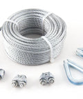 1/8 Inch 50 Ft Galvanized Steel Wire Rope Kit 7x19 Aircraft Cable With 400 Lb Safe Working Load Includes 4 Clips 2 Thimbles