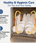 Heavy Duty Countertop Dishwasher With No Plumbing Required Setup And Four Auto Wash Programs Built Like A Tank For Small Spaces Or Dorm Life Durable Black Finish Keeps Up With Your Daily Cleaning Hustle Rinse Faster Save Space, showing dishes being cleaned.