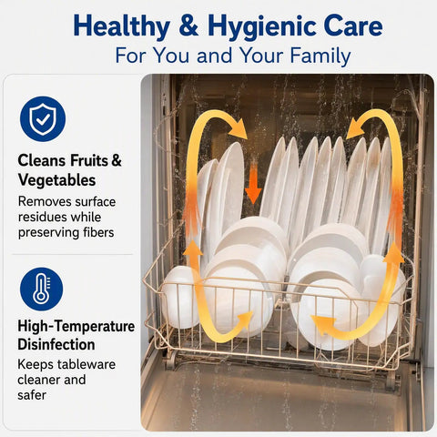 Heavy Duty Countertop Dishwasher With No Plumbing Required Setup And Four Auto Wash Programs Built Like A Tank For Small Spaces Or Dorm Life Durable Black Finish Keeps Up With Your Daily Cleaning Hustle Rinse Faster Save Space, showing dishes being cleaned.