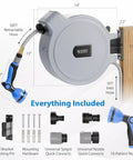 Heavy Duty Workhorse Wall Mounted Retractable Garden Hose Reel With 50 Ft Reach Half Inch Quick Connect 10 Pattern Sprayer