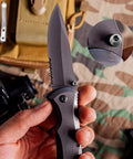 Knife with 3 Sets Titanium Thumb Studs And Pocket Knife Screws Replacement For Benchmade 535 Bugout, close-up of thumb stud detail