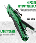 Beefy Retractable Utility Knife With SK2M TAC Tetracarbon Coated Blades And Zinc Alloy Handle For Clean Precise Cuts And Up To 28x Longer Blade Life For Everyday Use, 4-position blade, blade storage