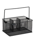 Multi Purpose Storage Caddy With Handle For Desk And Kitchen Black Metal Mesh Organizer With Easy Grab Four Compartments