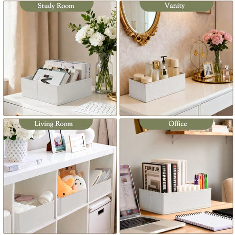 Slick 18 Piece Drawer Divider Kit Made From Tough As Nails Non Woven Fabric organized in study, vanity, living room, and office.