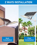 400W Solar LED Parking Lot Light 6500K waterproof wall and pole installation options in outdoor settings