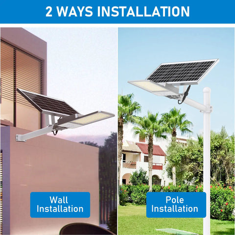 400W Solar LED Parking Lot Light 6500K waterproof wall and pole installation options in outdoor settings