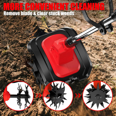 Cordless Tiller Cultivator With 360 RPM 9 Inch Wide Electric Garden Tiller And 8000mAh Battery Powered Mini Cultivator in soil