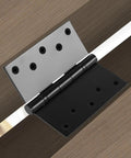 Beefy 5 Inch Stainless Steel Door Hinges With Ball Bearing For Exterior And Interior Doors Square Corner Five By Five Inch Black Finish Heavy Duty Commercial Grade Hinges Built To Last 4 Pack on wood door