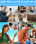 Mom and dad using Ultra Tiny WiFi Hidden Camera Nanny Cam 1080P Mini Home Security indoors, viewing baby on phone and laptop