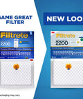 Comparison of 16x20x1 Smart Air Filter MPR 2200 MERV 13 Two Pack With Bluetooth Life Tracking packaging; old vs. new design.