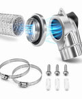 90 Degree Magnetic Dryer Vent Connector Kit with Easy Clean Elbow, hose, clamps, screws, showing assembly