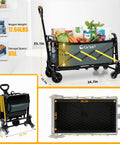 Foldable Stair Climbing Cart With Triangular Wheels For Groceries And Laundry shown with dimensions and weight details