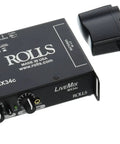 MX34C LiveMix Two Channel Portable Microphone Mixer with power adapter, featuring level and pan controls