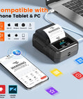 Bluetooth Label Printer M120 On The Go Portable Thermal Barcode Printer printing label with smartphone and laptop nearby