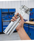 Beefy Heavy Duty Cargo Truck Door Hinge For Utility Trailers And Dump Trucks With Anticorrosion Iron Build Easy Install High Strength Rugged Rear Door Hinge For Box Trucks RVs Trailers And Fleet Maintenance, silver metal hinge held in hand
