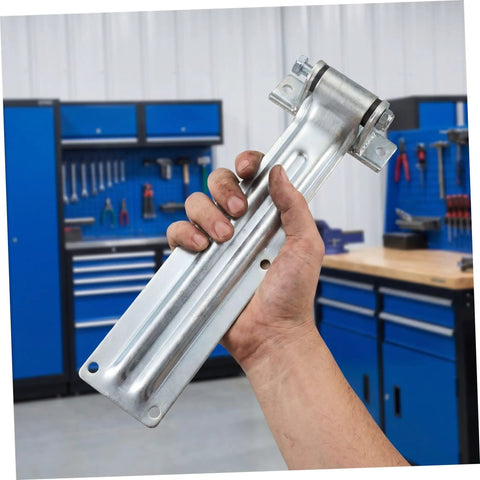 Beefy Heavy Duty Cargo Truck Door Hinge For Utility Trailers And Dump Trucks With Anticorrosion Iron Build Easy Install High Strength Rugged Rear Door Hinge For Box Trucks RVs Trailers And Fleet Maintenance, silver metal hinge held in hand