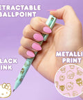 Kawaii Sanrio Pen Set With Four Color Ballpoint Pens Featuring My Melody And Kuromi Glitter Gold Foil Accents Perfect For School