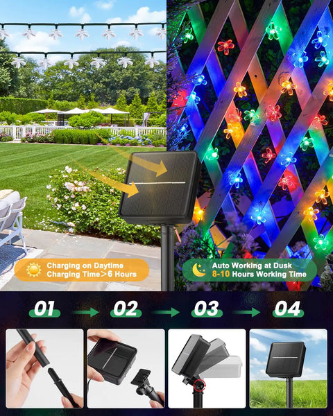 60 LED Cherry Blossom Solar String Lights Outdoor Waterproof Fairy Lights For Garden Yard Fence Patio Christmas Tree