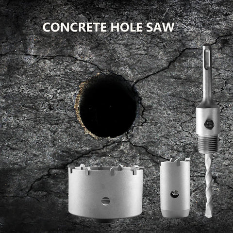 Nine Piece Concrete Hole Saw Kit With 30mm 40mm 65mm 80mm 100mm Masonry Hole Saws, Tungsten Steel SDS Plus Shank Drill Bits