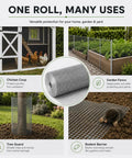 Knockout Tough 1/4 Inch Hot Dip Galvanized Wire Mesh Hardware Cloth 24 In Wide By 100 Ft Long 23 Steel Gauge shown in chicken coop, garden fence, tree guard, and rodent barrier uses.
