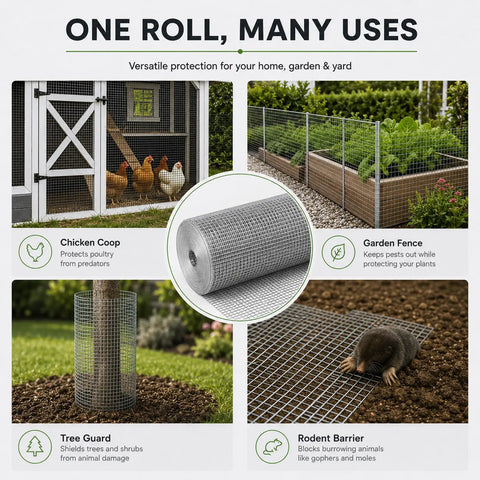 Heavy Duty Hot Dip Galvanized Hardware Cloth 1/4 Inch Wire Mesh 48 Inches By 50 Feet 23 Gauge used for chicken coop and garden fence.