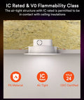 4 Pack Canless Smart Recessed LED Light 4 Inch With Junction Box 9W 810lm WiFi Bluetooth Color Changing RGBCW Downlight showing IC Rated and VO Flammability Class