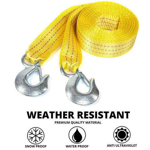 Heavy Duty Tow Strap With Hooks, 2 Inch By 20 Foot, 10,000 Pound Capacity, Bright Yellow Polyester Webbing Recovery Strap For Cars