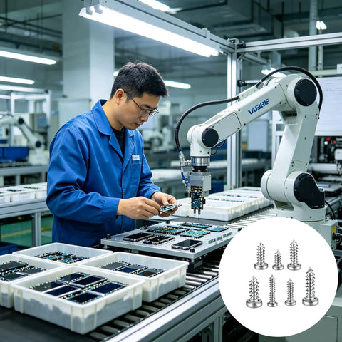 Technician using Heavy Hitter 1200 Pcs Mini Screw Assortment Kit Includes M1 Through M1.7 Stainless Steel Self Tapping Micro Screws for assembly.