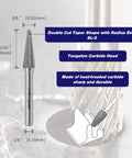 Double Cut Tungsten Carbide Burr Rotary File Three Eighths Inch Head And Quarter Inch Shank Fourteen Degree Taper Shape