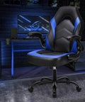 PU Leather Ergonomic Gaming Chair With Lumbar Support Flip Up Armrests 360 Degree Swivel Wheels Height Adjustable For Home Office Desk Black And Blue For Long Sessions in gaming setup