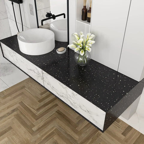 Bathroom countertop with Black Granite Peel And Stick Contact Paper 36 X 160 Inch Waterproof Self Adhesive Vinyl installation