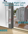 Flush Mount Sliding Glass Door Handleset Non-Keyed With Night Lock And Hook Latch, 6 5/8 Inch Hole Spacing, Fits 1 To 1 1/8 Inch Thick Doors, Non-Handed White Diecast.